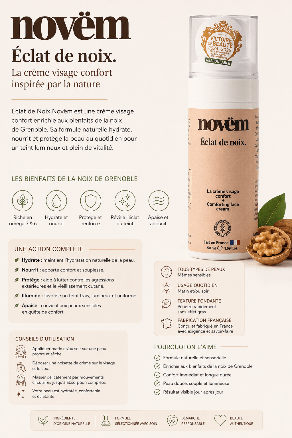 crème visage à la noix de Grenoble espace cosmétique bio & bien être