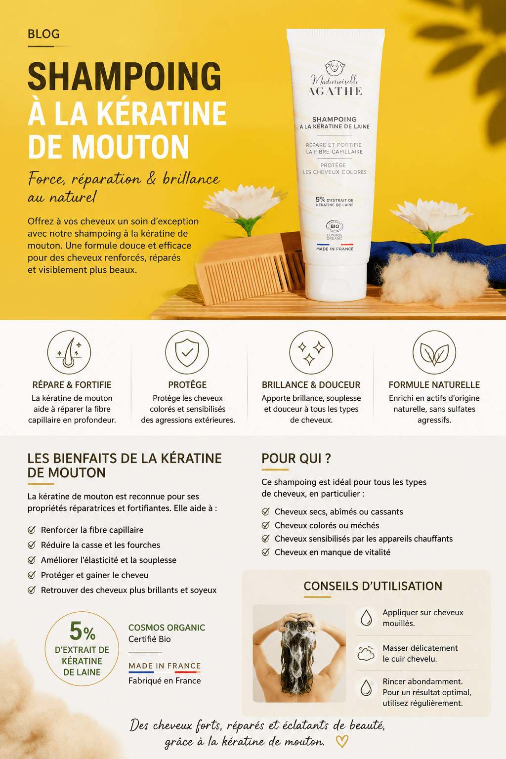 Shampoing à la Kératine de Mouton espace cosmétique bio &bien être 
